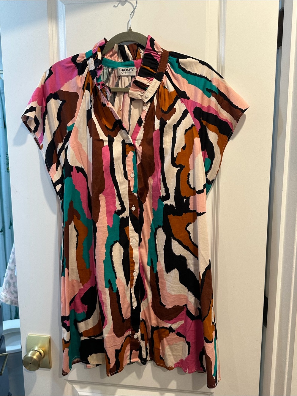 Crosby By Mollie Burch Short-Sleeve Button Front Tunic Dress Size Large